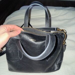 Fossil satchel pebbled leather black